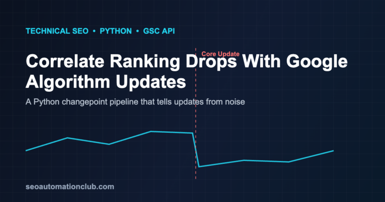 Line chart of rankings dropping at a Google core update marker