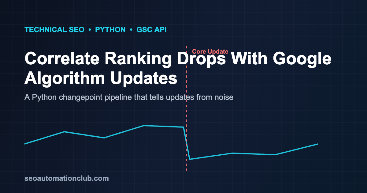 Line chart of rankings dropping at a Google core update marker